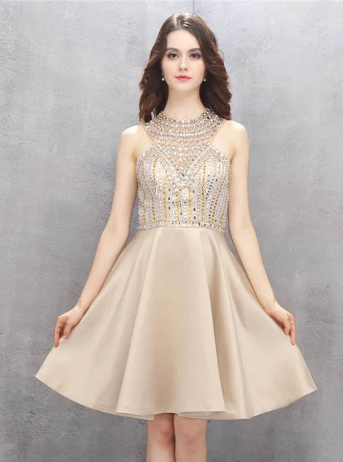 Aline Homecoming Dresses,Knee Length Homecoming Dress,High Neck Homecoming Dress,HC00117