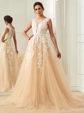 Aline Wedding Dresses,Colored Wedding Dress,Bridal Dress with Appliques,Tulle Bridal Gown,WD00124