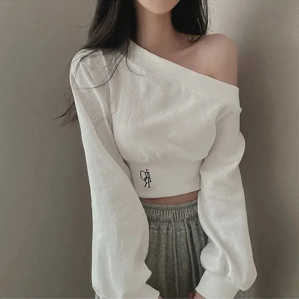 Asymmetrisches Crop Sweatshirt mit Einseitigem Ausschnitt