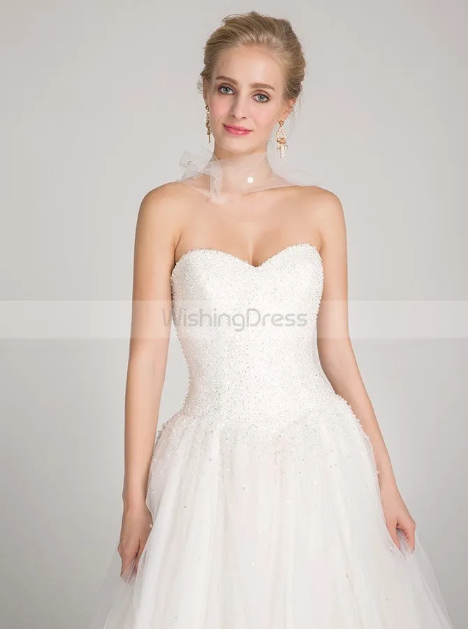 Beaded Wedding Dresses,Aline Wedding Dress,Tulle Wedding Gown,Simple Wedding Dress,WD00015