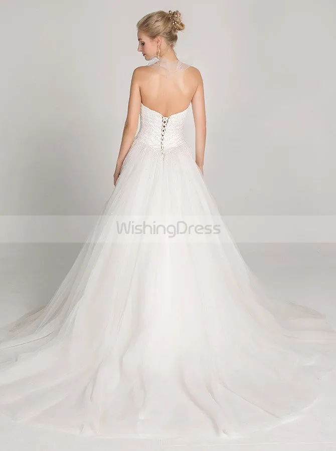 Beaded Wedding Dresses,Aline Wedding Dress,Tulle Wedding Gown,Simple Wedding Dress,WD00015