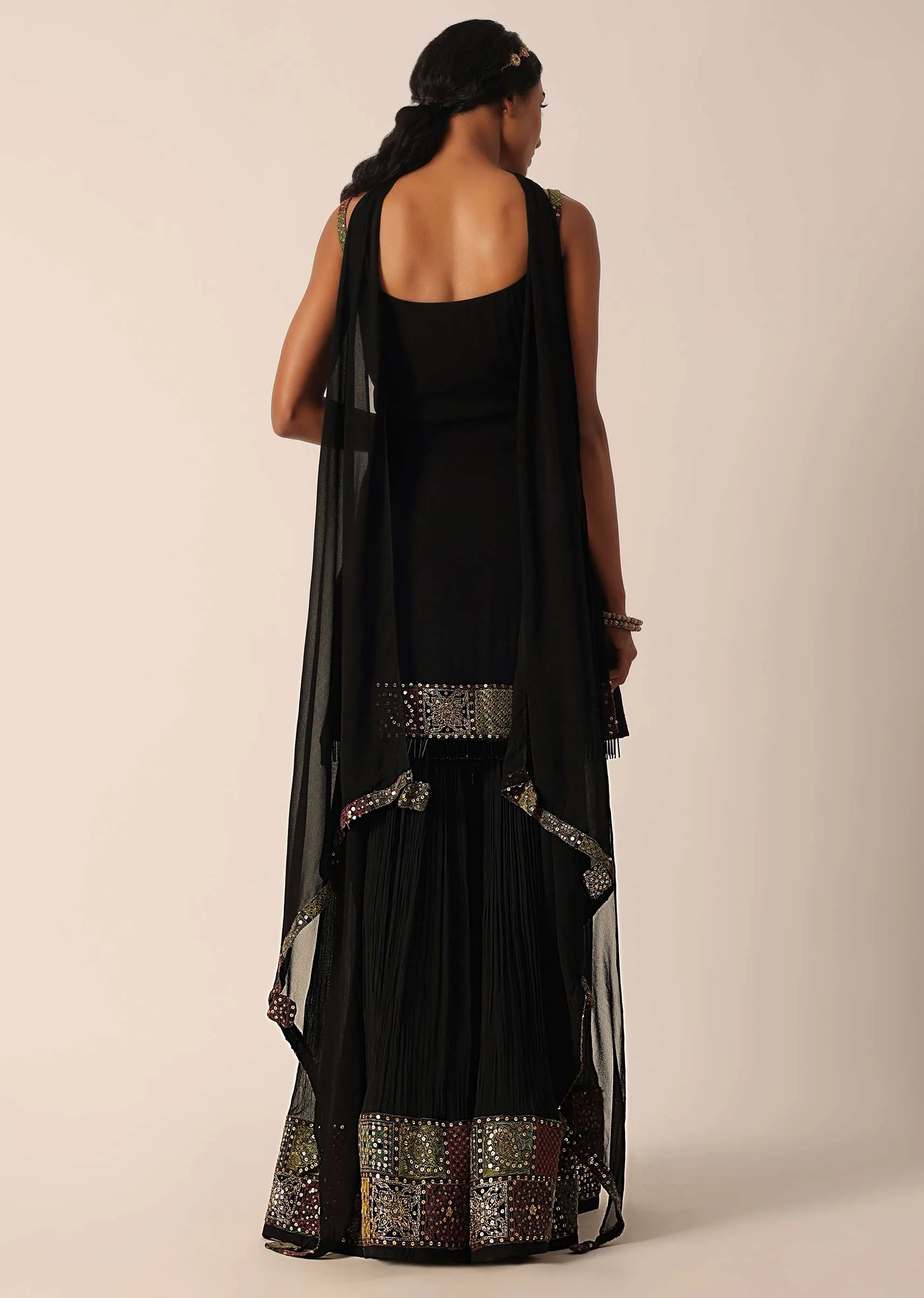 Black Chiffon Sharara Set With Sequin Work