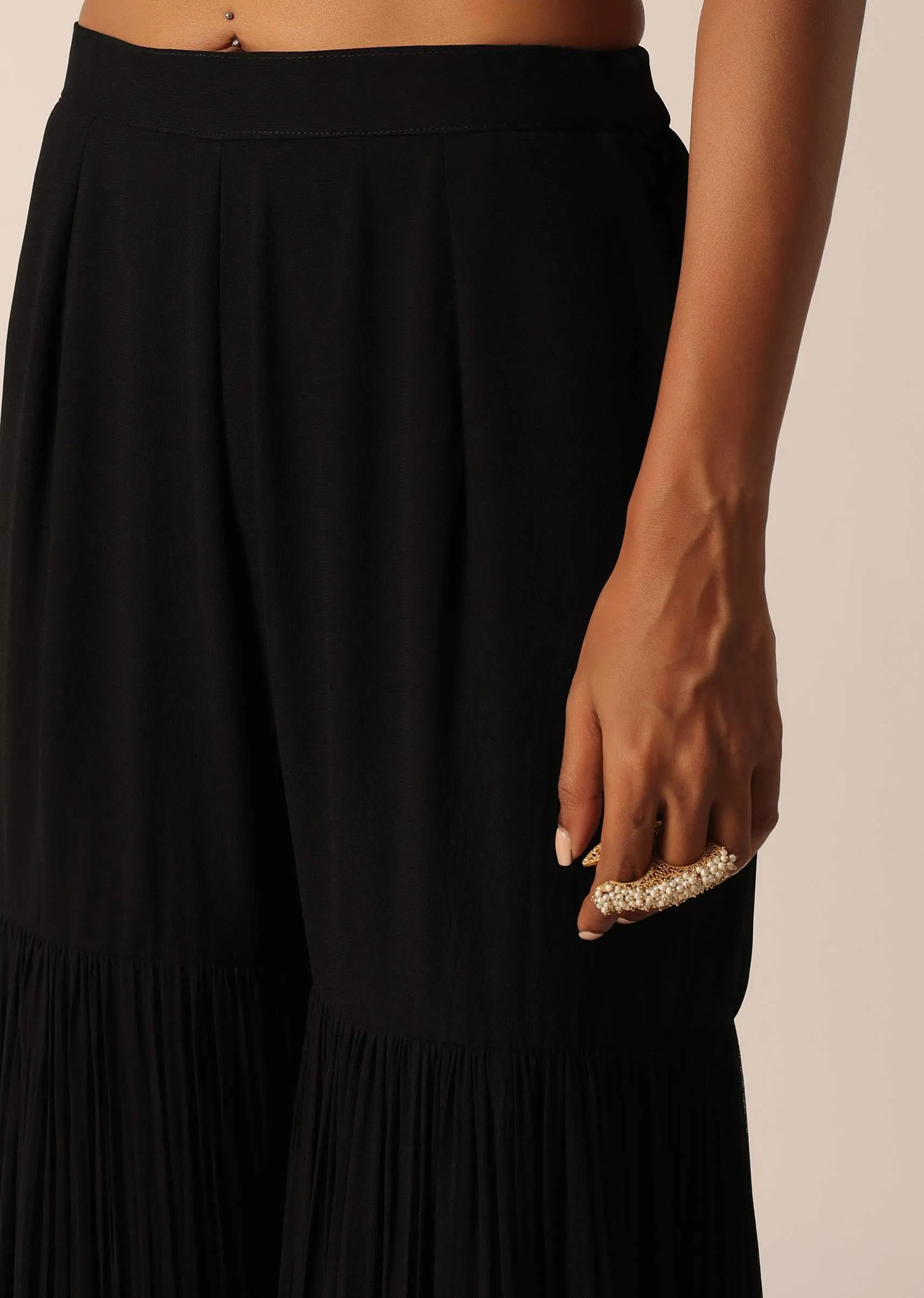 Black Chiffon Sharara Set With Sequin Work