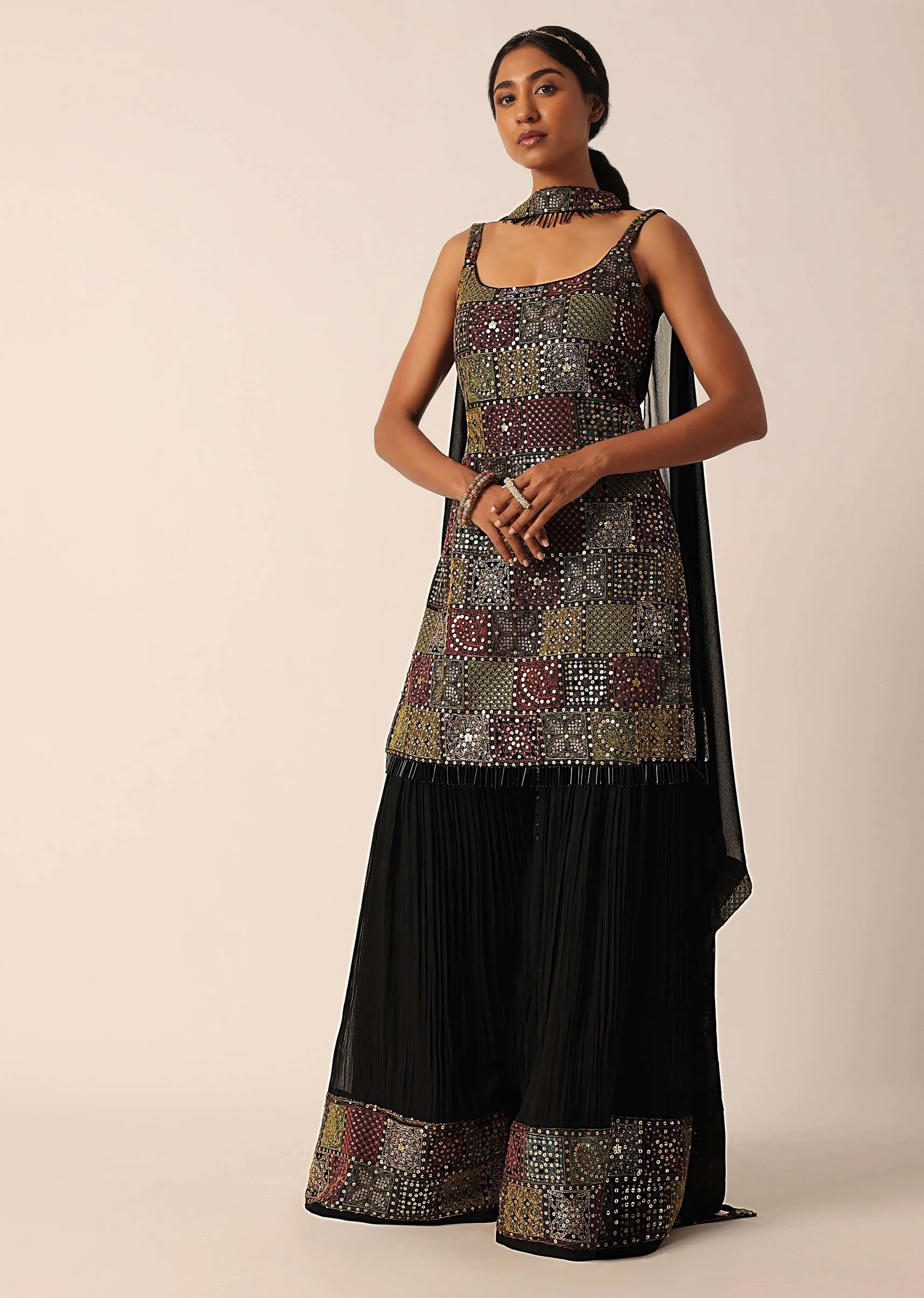 Black Chiffon Sharara Set With Sequin Work