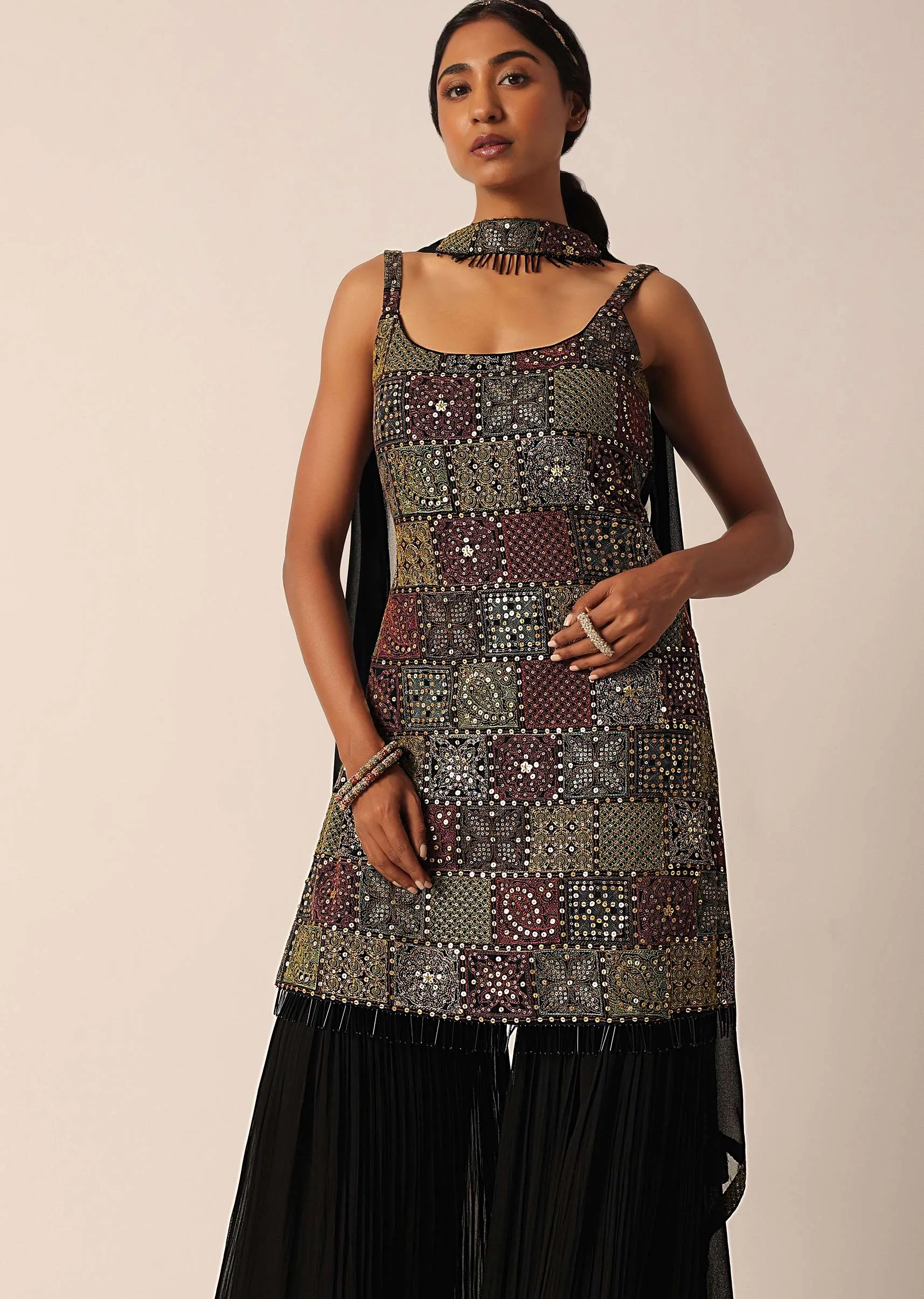 Black Chiffon Sharara Set With Sequin Work