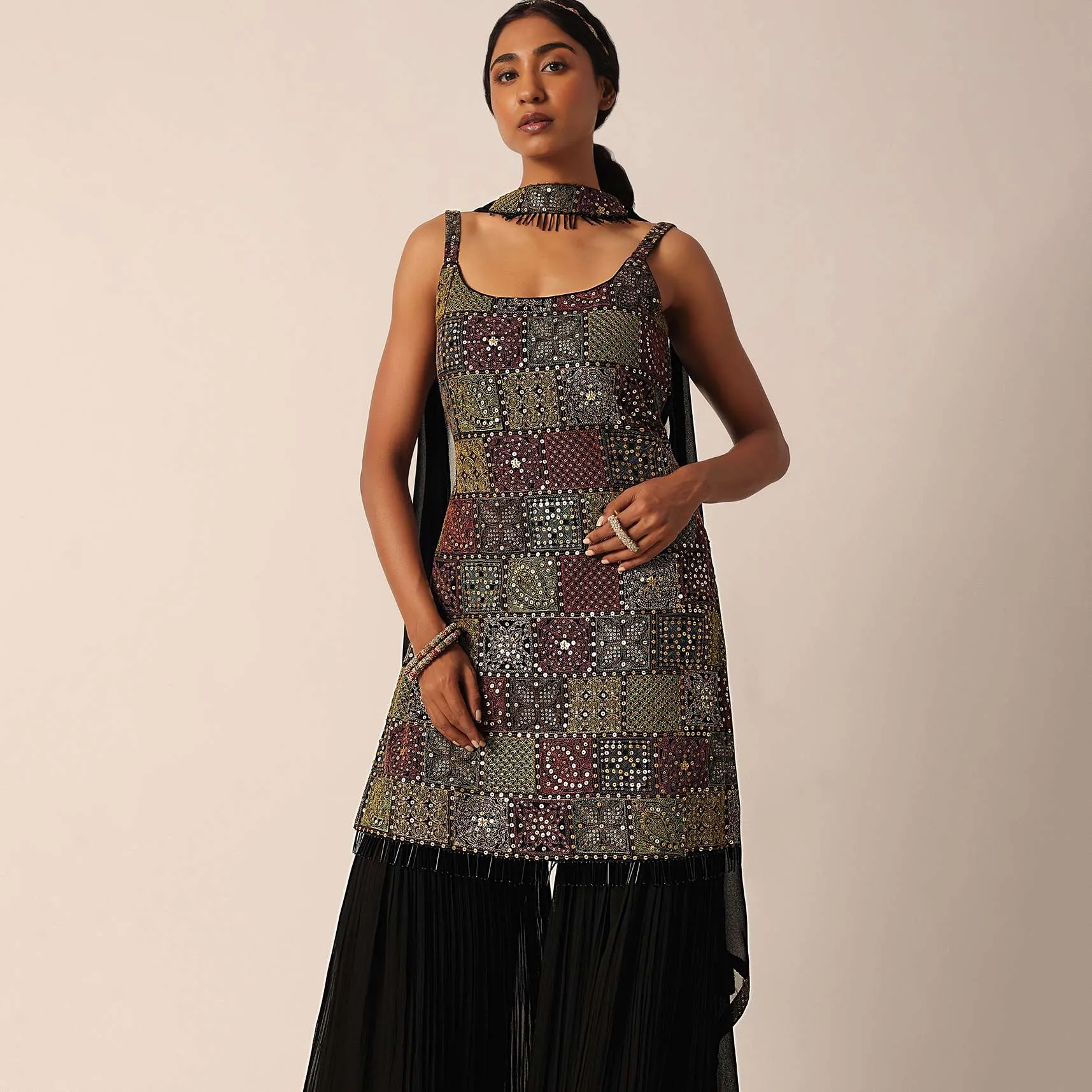Black Chiffon Sharara Set With Sequin Work