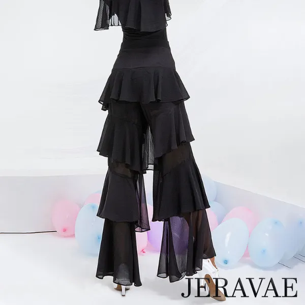 Black Dance Pants with Tiered Flowy Ruffles PRA 837_sale