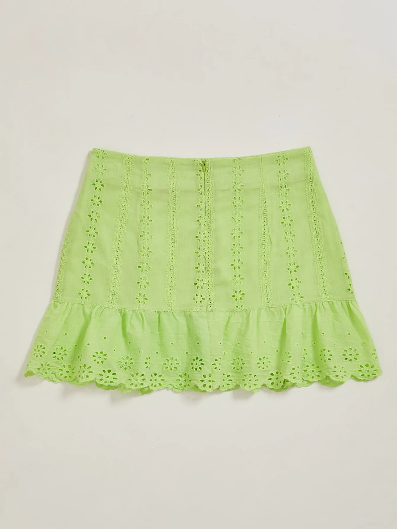Boho Plain Eyelet Embroidery Natural Short Women Skirt