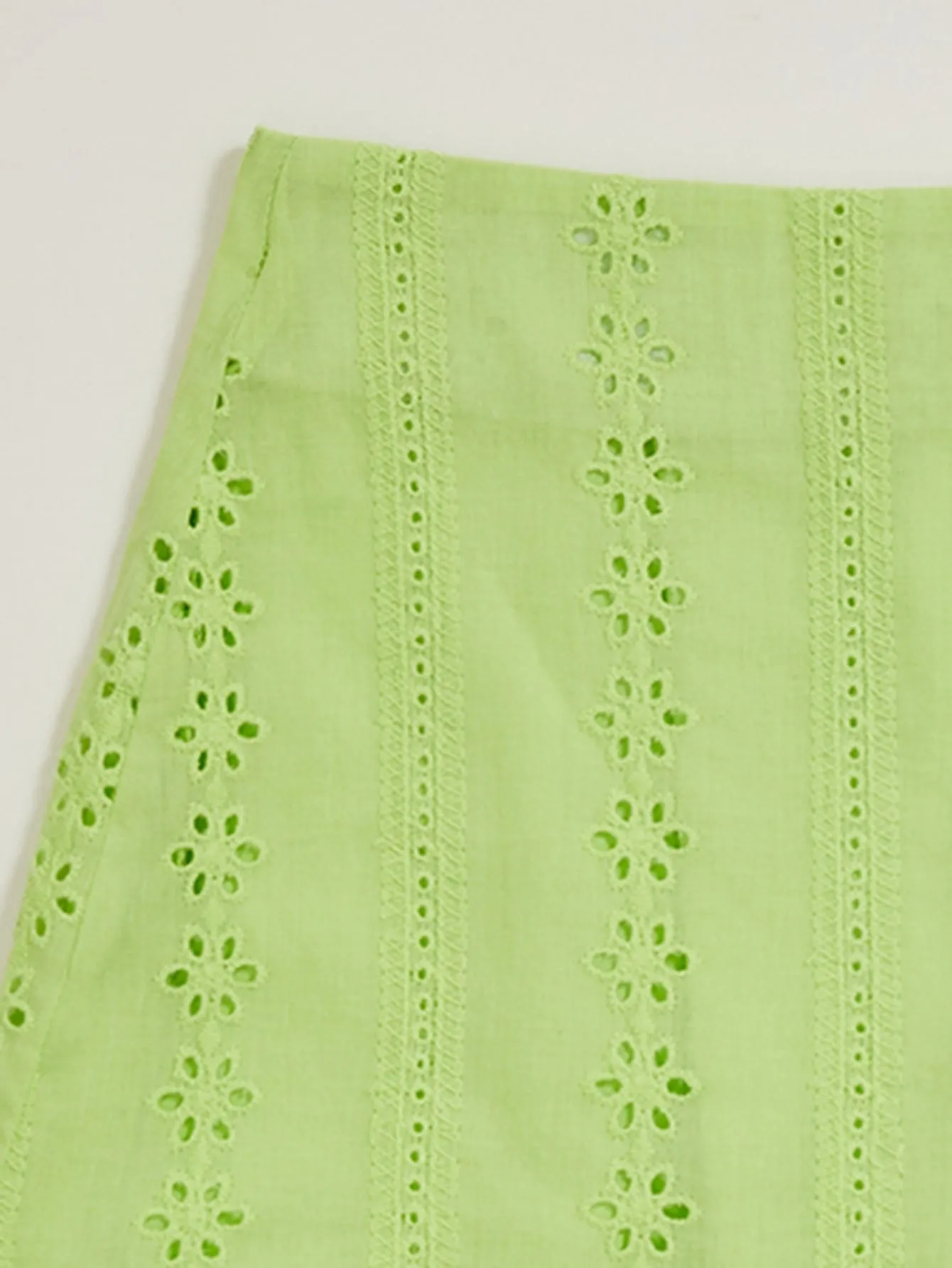 Boho Plain Eyelet Embroidery Natural Short Women Skirt