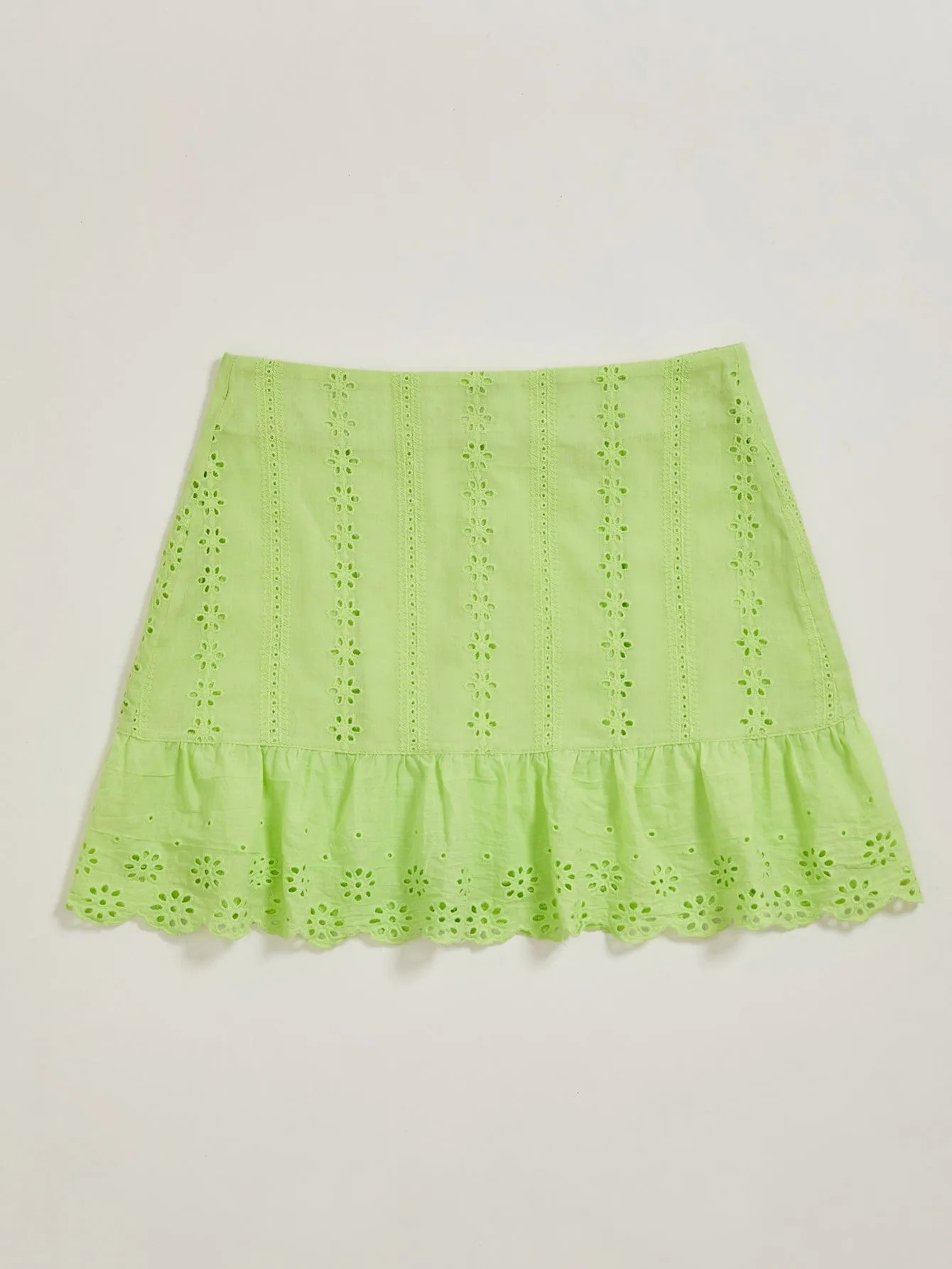Boho Plain Eyelet Embroidery Natural Short Women Skirt