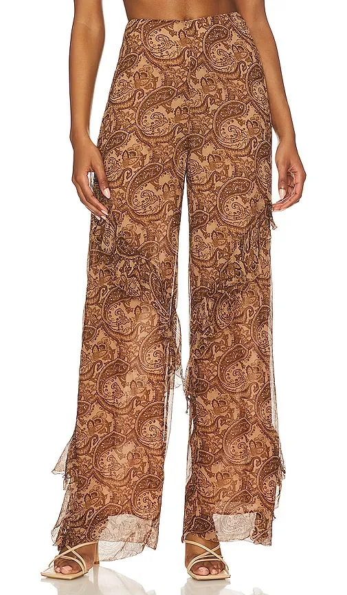 Camila Coelho Lilia Ruffle Pant in Brown