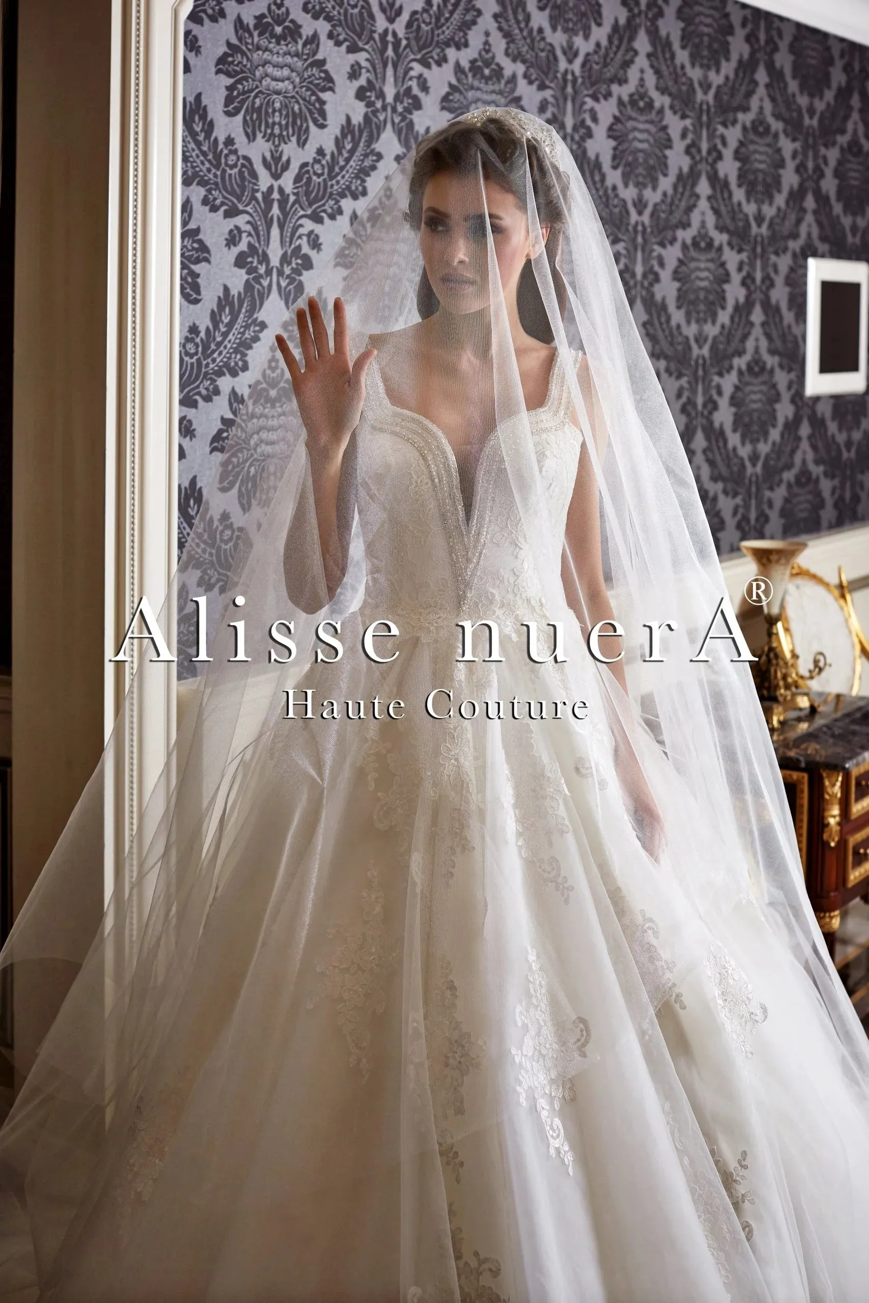 Crystals Embroidered Sparkling Square Neck A Line Wedding Gown