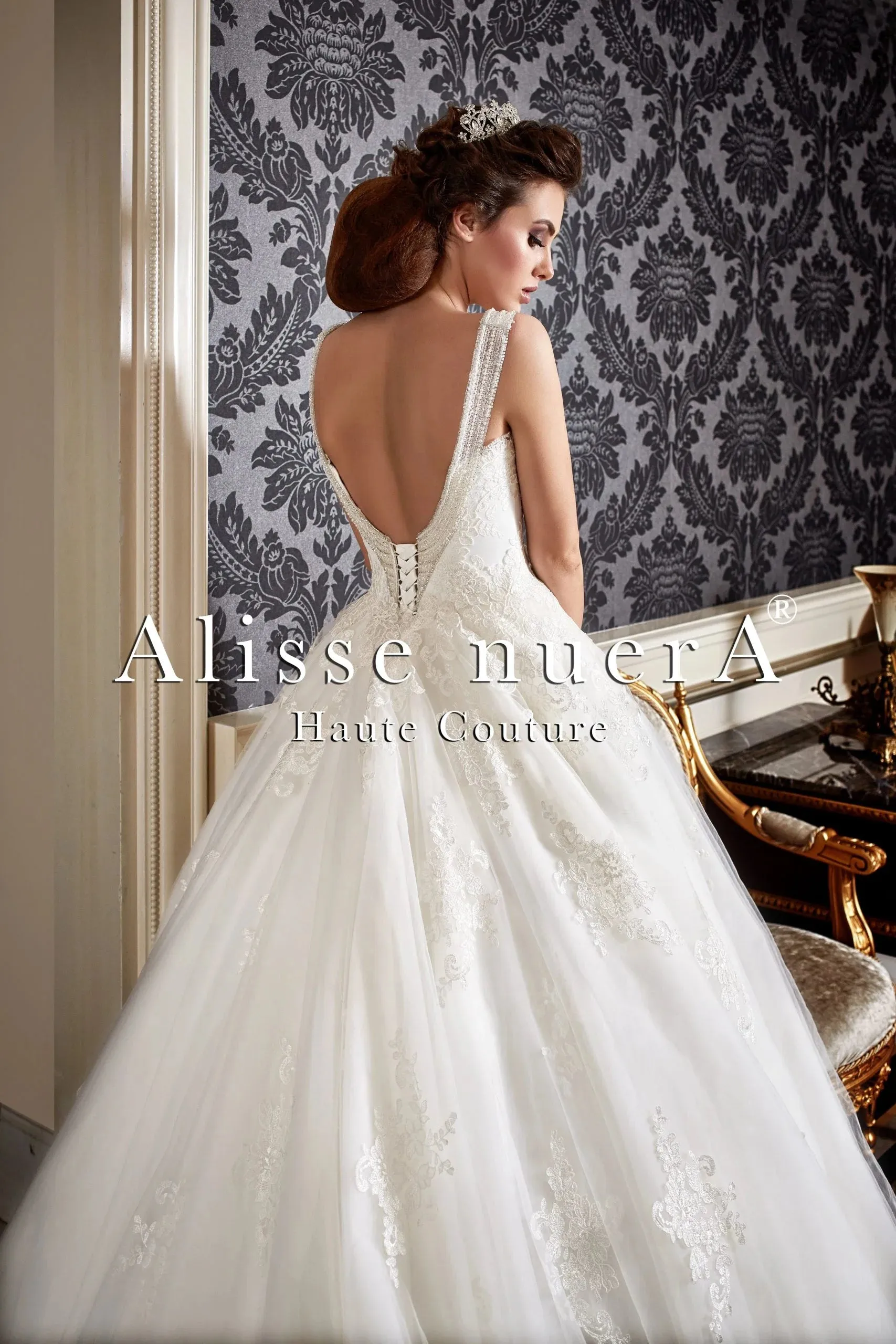 Crystals Embroidered Sparkling Square Neck A Line Wedding Gown