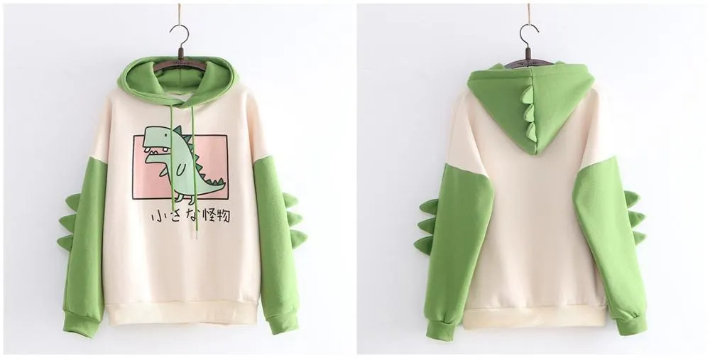 Dinosaur Sweatshirts Women Hoodies Warm Pullovers Tops With Horns