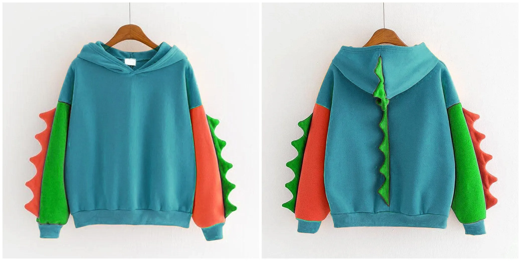 Dinosaur Sweatshirts Women Hoodies Warm Pullovers Tops With Horns