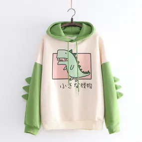 Dinosaur Sweatshirts Women Hoodies Warm Pullovers Tops With Horns
