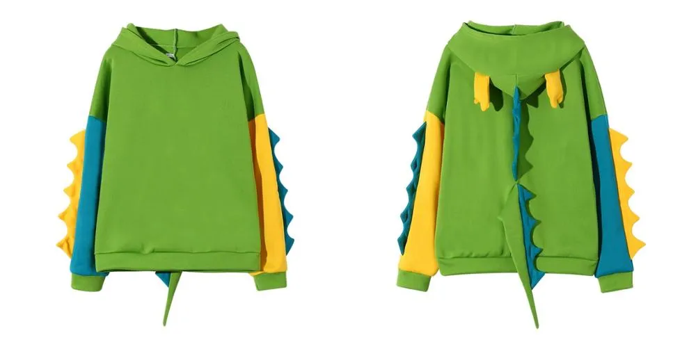 Dinosaur Sweatshirts Women Hoodies Warm Pullovers Tops With Horns