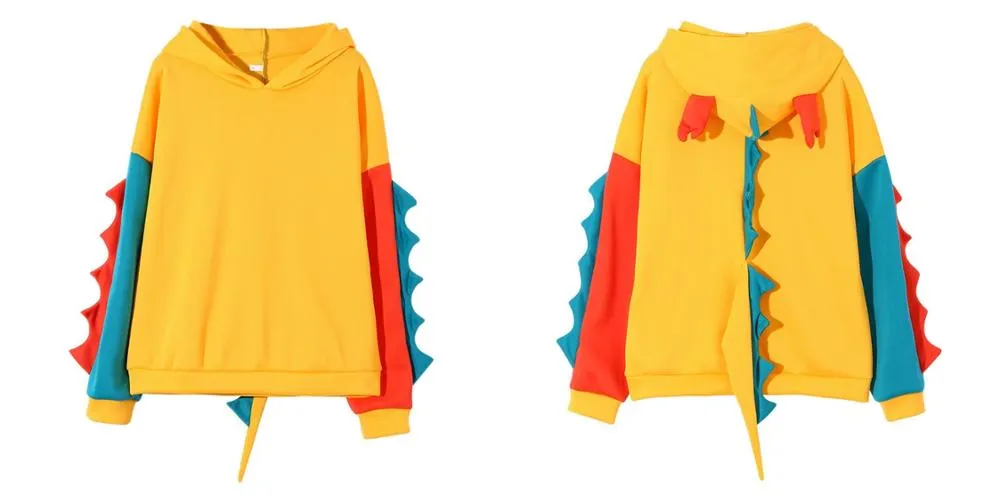 Dinosaur Sweatshirts Women Hoodies Warm Pullovers Tops With Horns