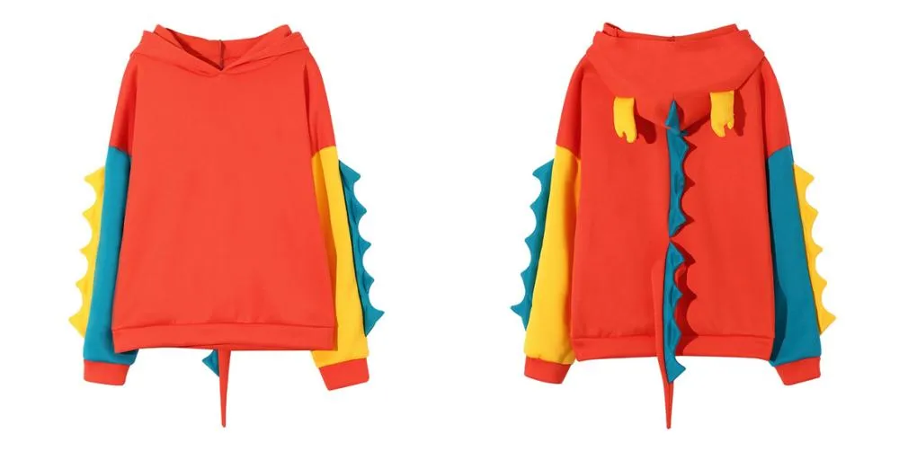 Dinosaur Sweatshirts Women Hoodies Warm Pullovers Tops With Horns