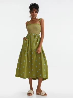 Floral Embroidered Midi Dress for Summer Casual Evenings
