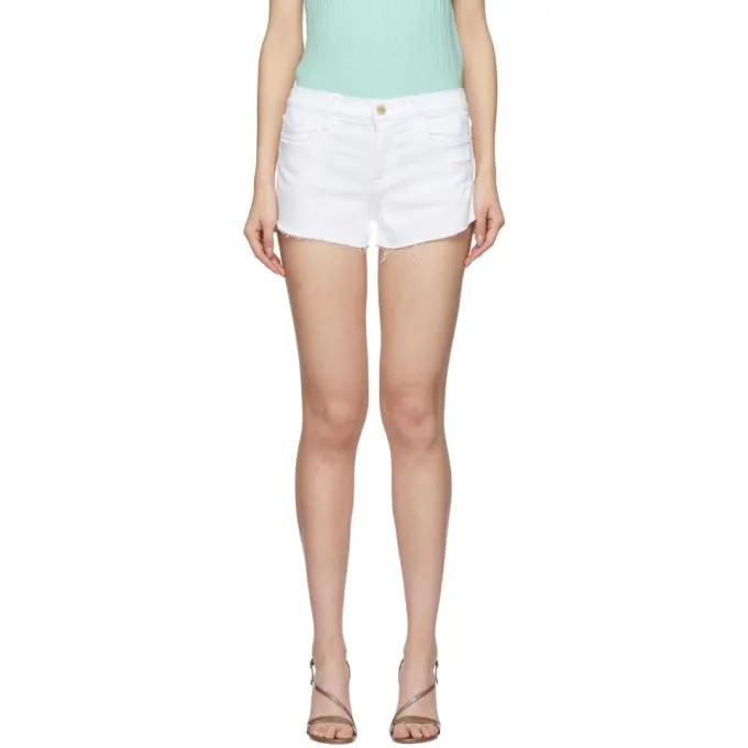 Frame White Denim Le Cutoff Tulip Hem Shorts