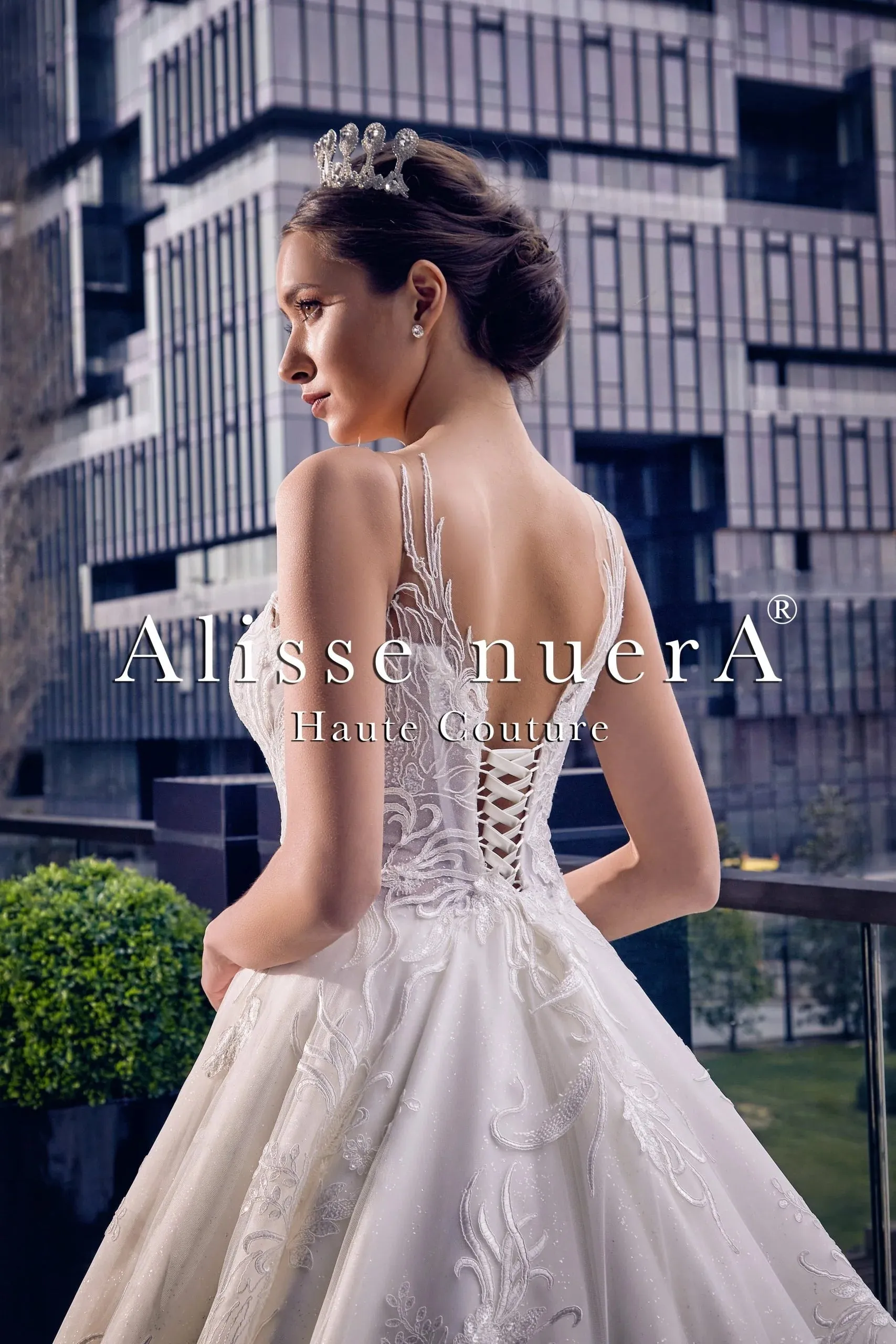 Illusion Off White A Line Wedding Dress with Long Train