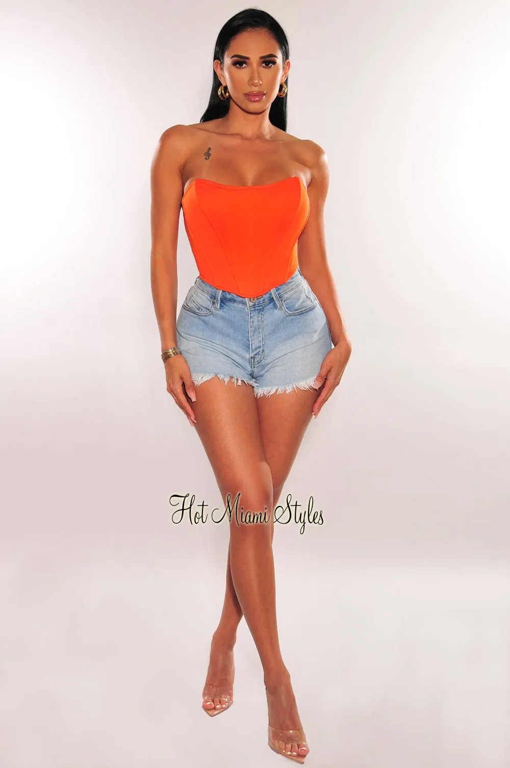 Light Denim High Waisted Frayed Mom Shorts
