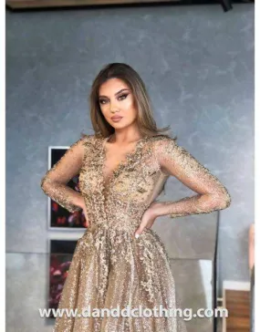 Luxury Evening Dress Full Length Gold