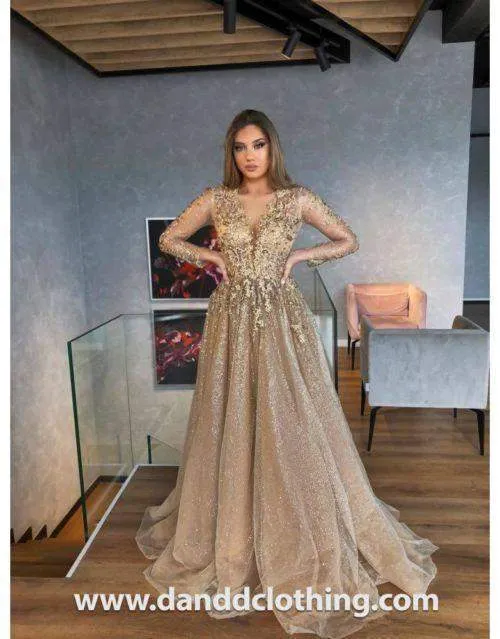 Luxury Evening Dress Full Length Gold