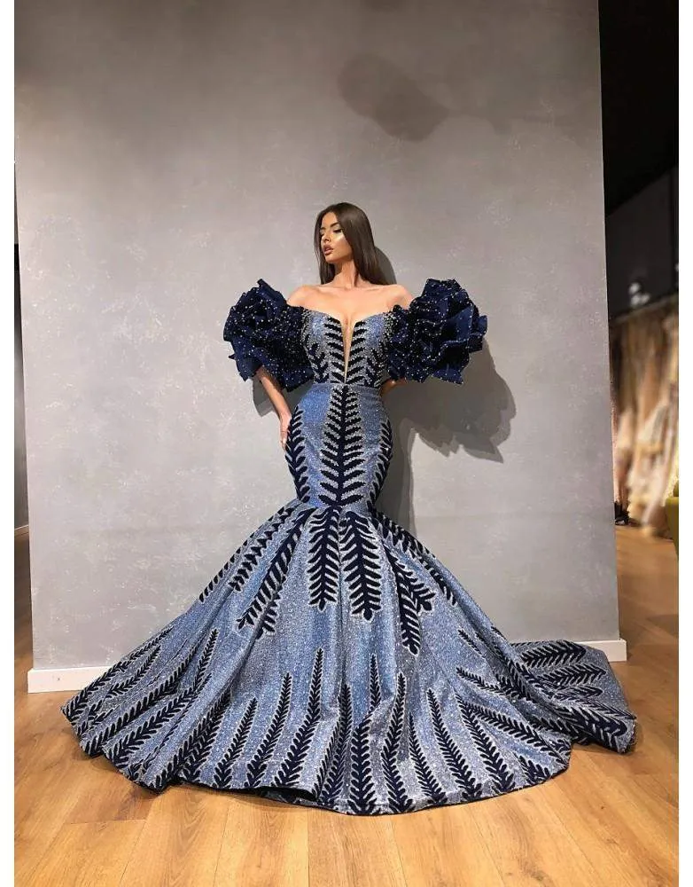 Luxury Evening Dress Sheer Blue