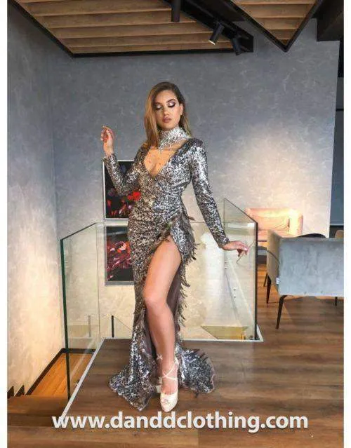 Luxury Evening Dress Silver and Black