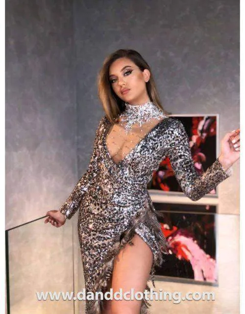 Luxury Evening Dress Silver and Black