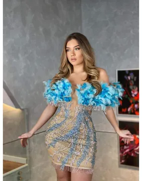 Luxury  Gold and Blue Evening Gown