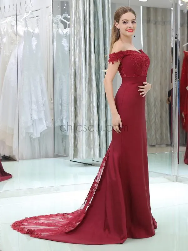 Off the Shoulder Lace Mermaid Long Prom Bridesmaid Dresses SDP1165