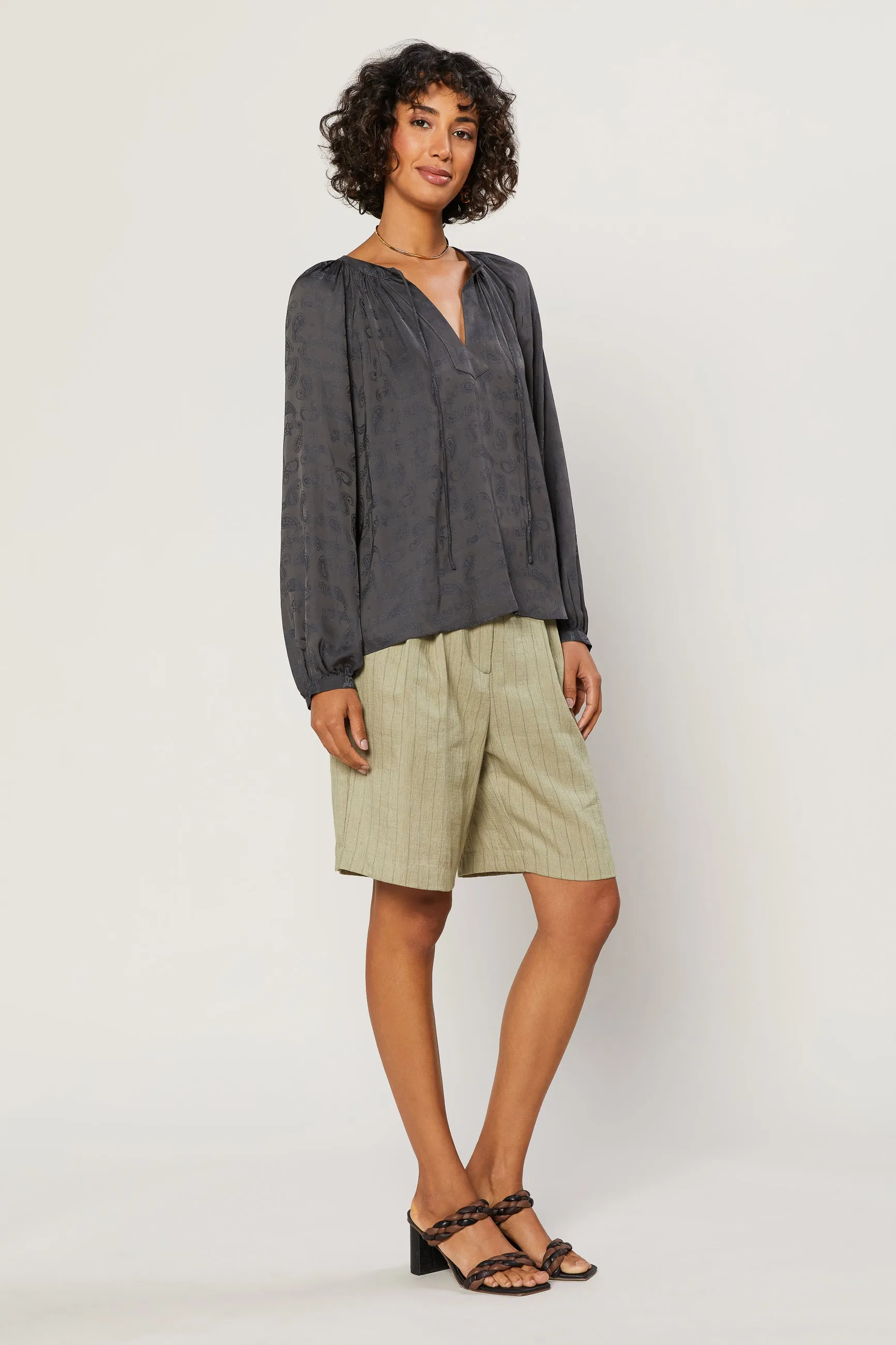 Paisley Split Neck Top
