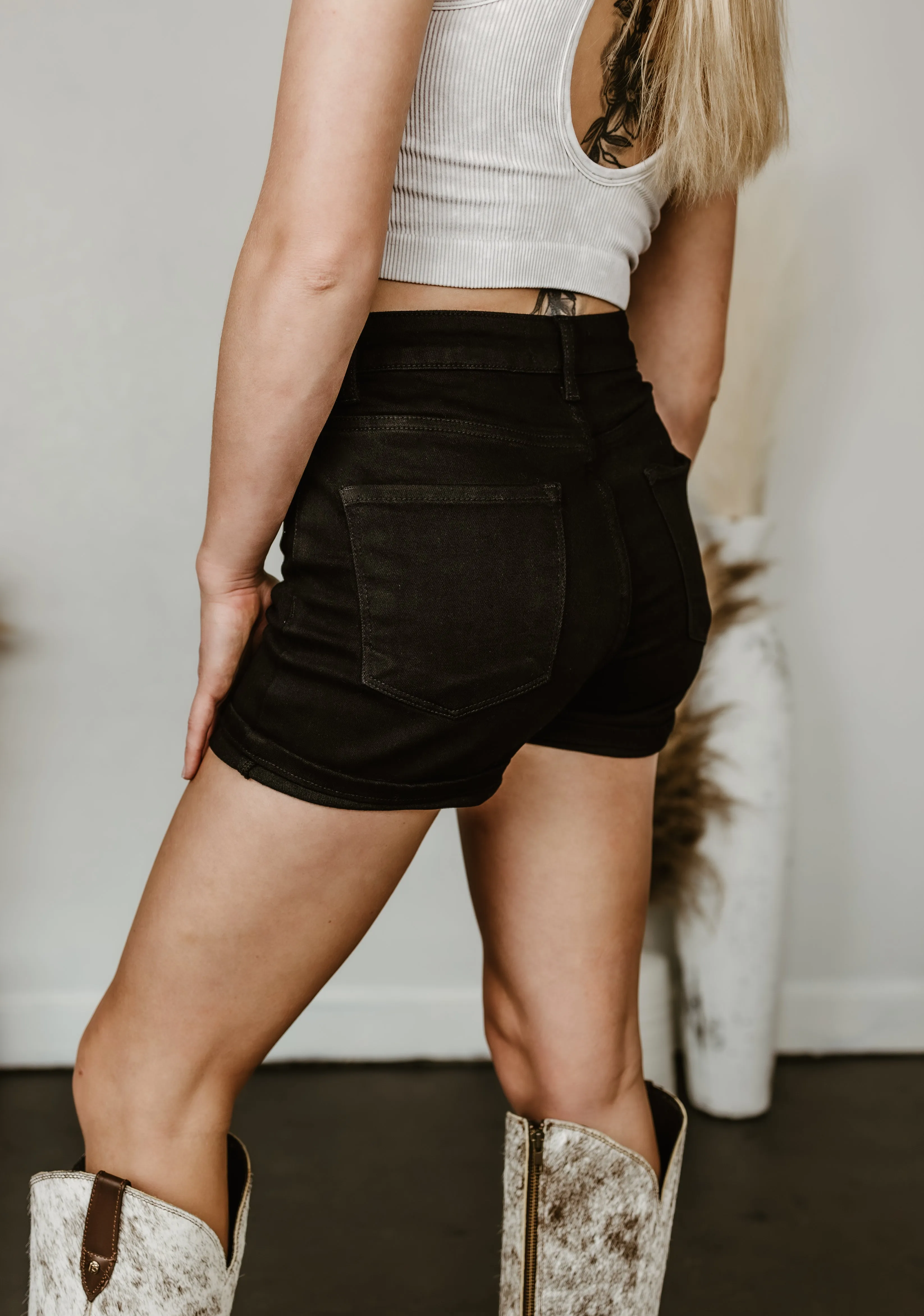 Risen High Rise Cuffed Denim Shorts
