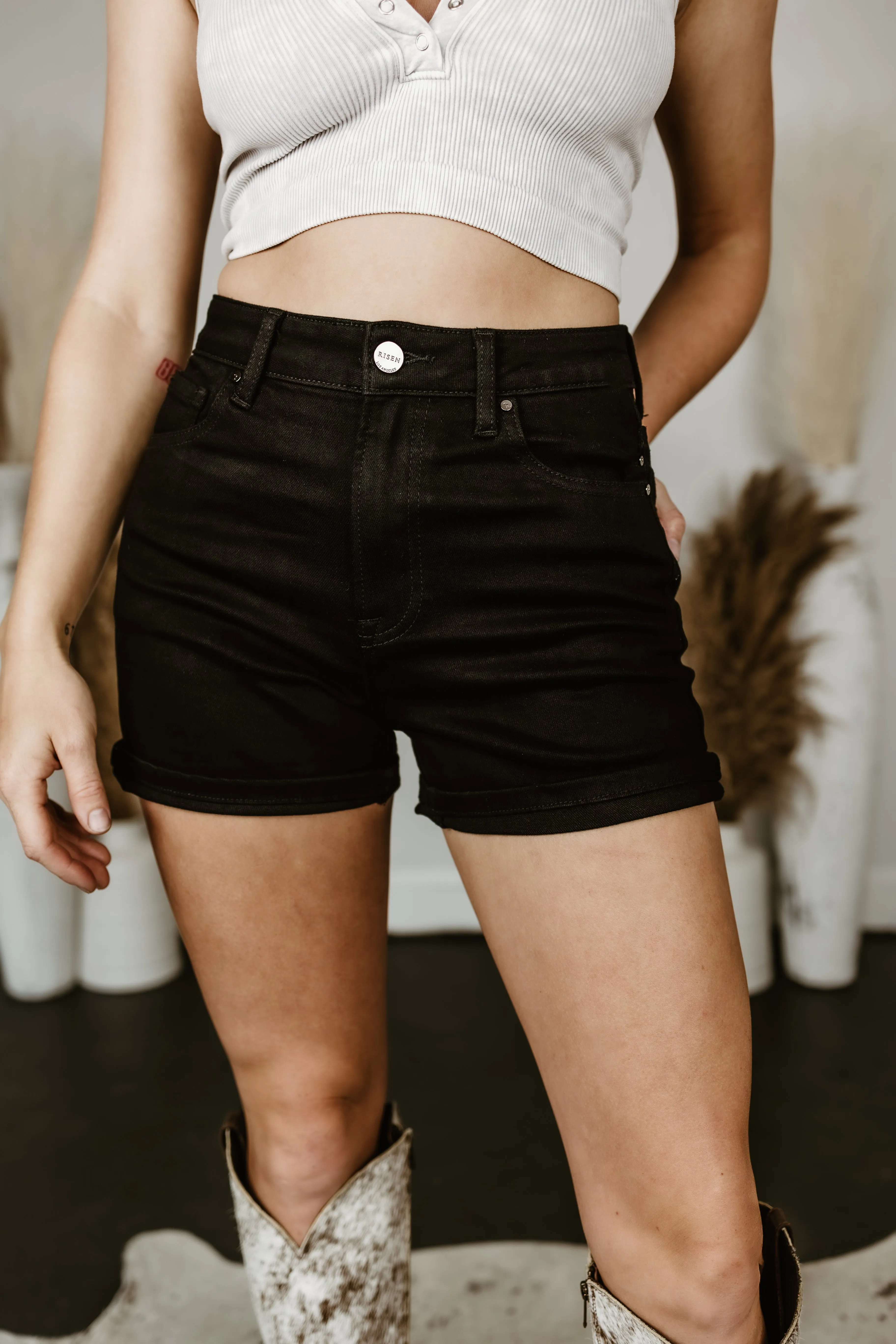 Risen High Rise Cuffed Denim Shorts