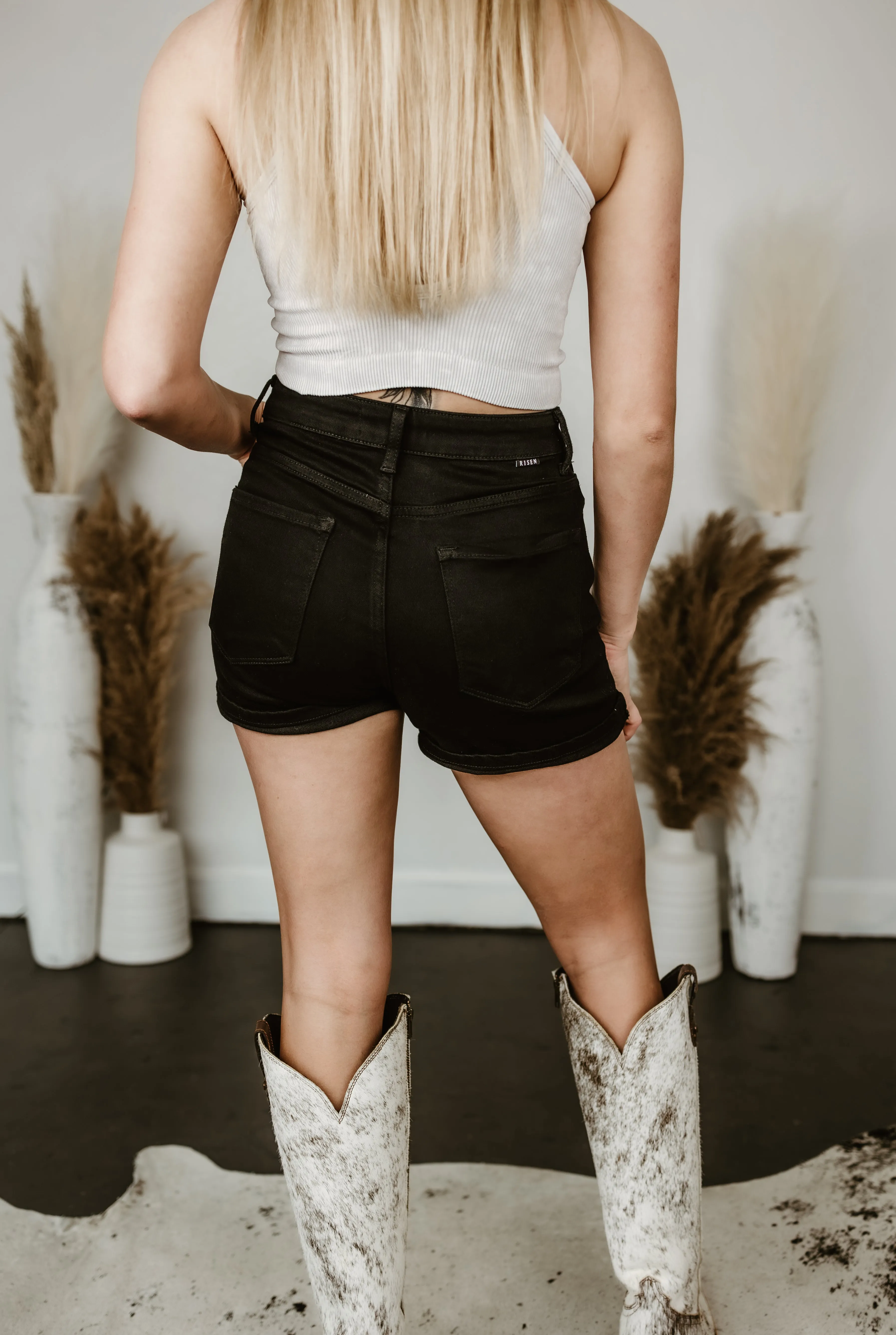 Risen High Rise Cuffed Denim Shorts