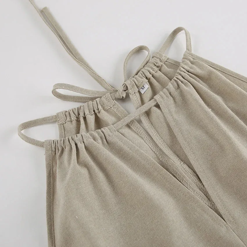 Sleeveless halter neck vest wide leg pants two-piece set