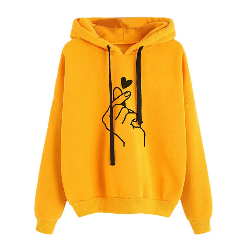 Sweatshirts 2019 Print Womens Long Sleeve Hoody Jumper Pullover Top Blouse Femme Heart Love Pattern Sweatshirt Plus Size