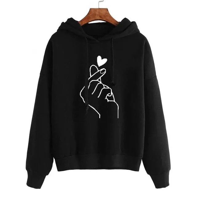 Sweatshirts 2019 Print Womens Long Sleeve Hoody Jumper Pullover Top Blouse Femme Heart Love Pattern Sweatshirt Plus Size