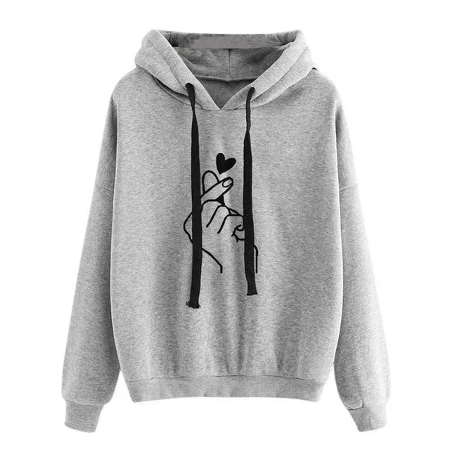Sweatshirts 2019 Print Womens Long Sleeve Hoody Jumper Pullover Top Blouse Femme Heart Love Pattern Sweatshirt Plus Size