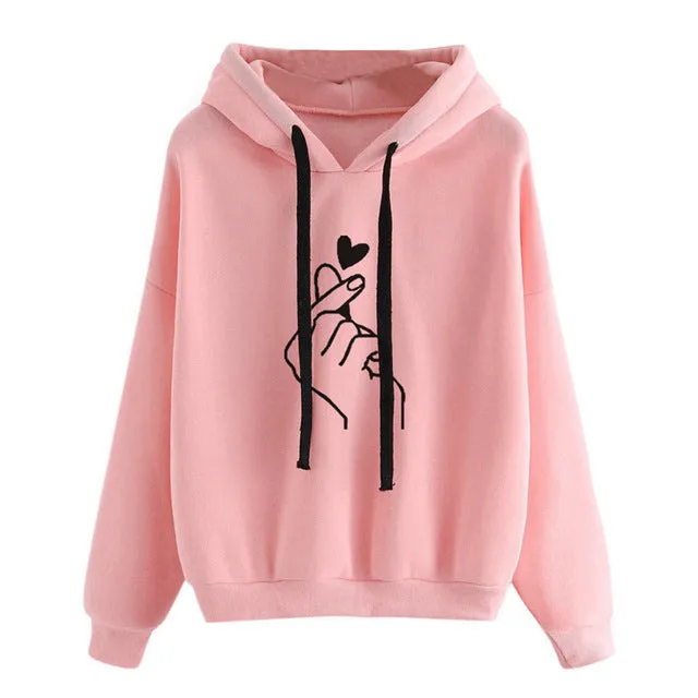 Sweatshirts 2019 Print Womens Long Sleeve Hoody Jumper Pullover Top Blouse Femme Heart Love Pattern Sweatshirt Plus Size