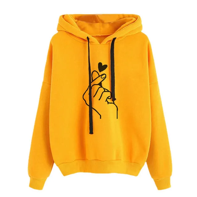 Sweatshirts 2019 Print Womens Long Sleeve Hoody Jumper Pullover Top Blouse Femme Heart Love Pattern Sweatshirt Plus Size