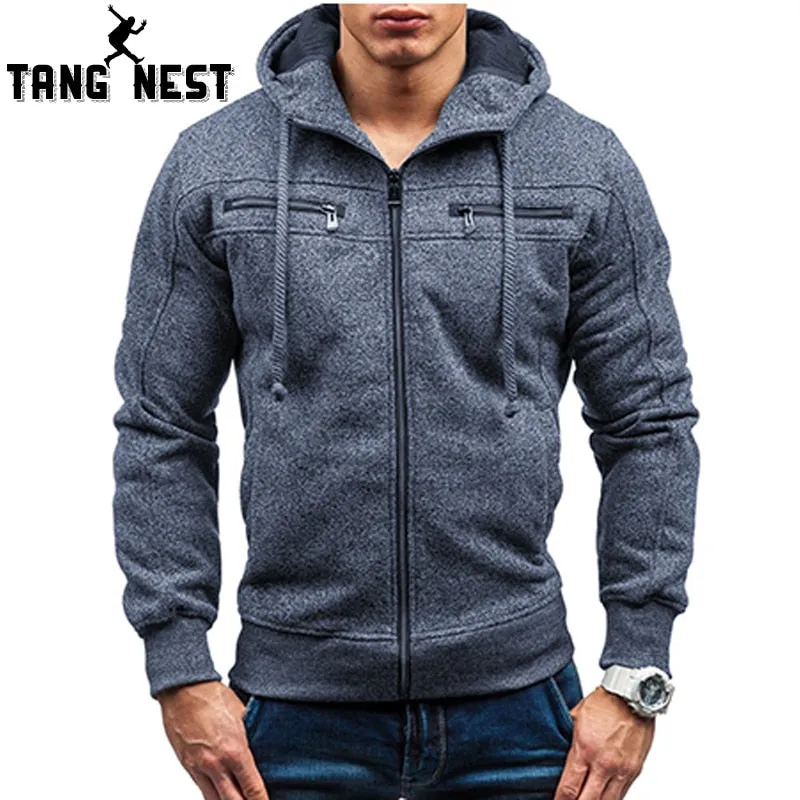 TANGNEST Autumn Men Hoodie 2019 New Classic Zipper Hooded Men's Casual Sweatershirt Spot Colors Asian Size 2XL MWW1485