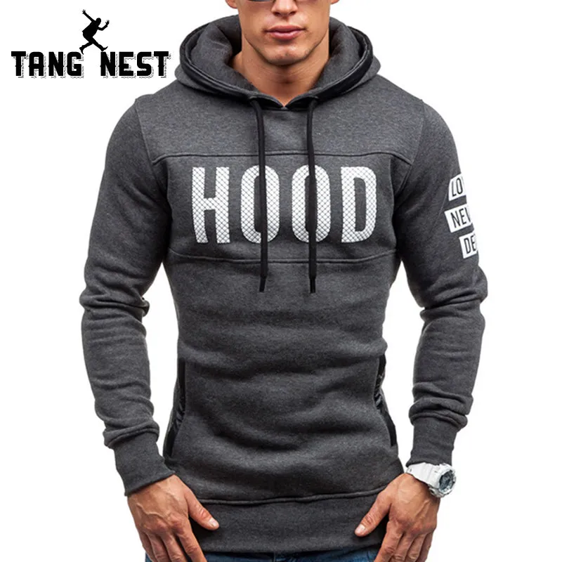 TANGNEST Hot Sale Men Hoodies 2019 New Print Men Sweatshirts Letter Print Velvet Hooded Long Style Streetwear Hoodie Men MWW1562