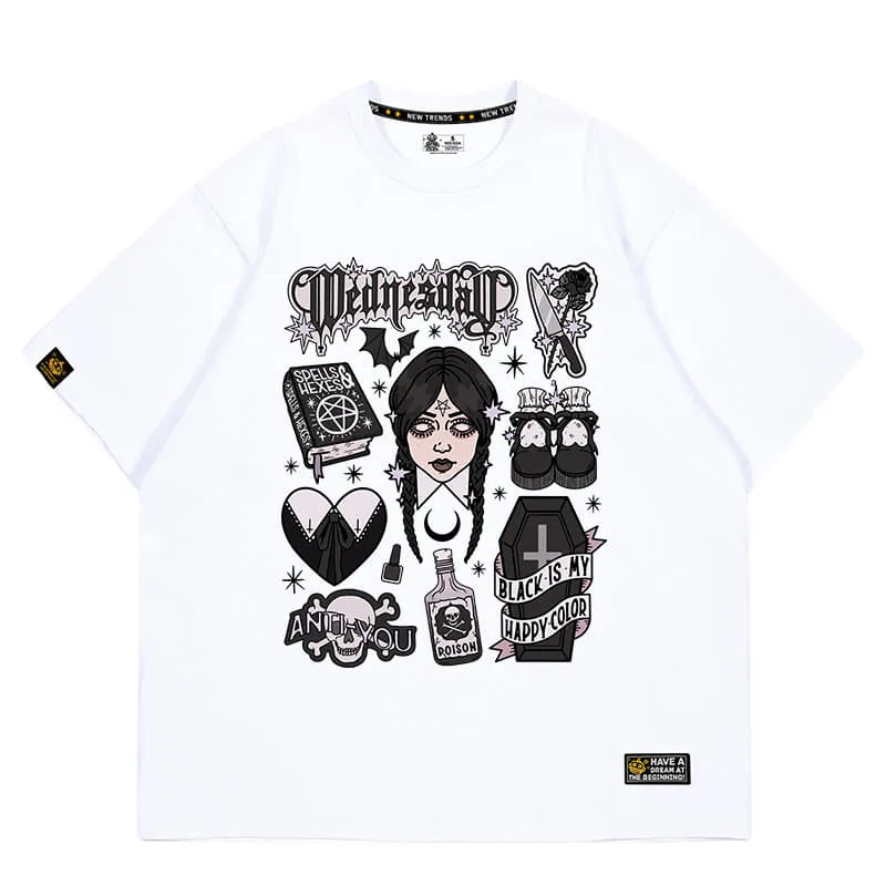 Wednesday Aesthetic Black T-Shirt Witchcore