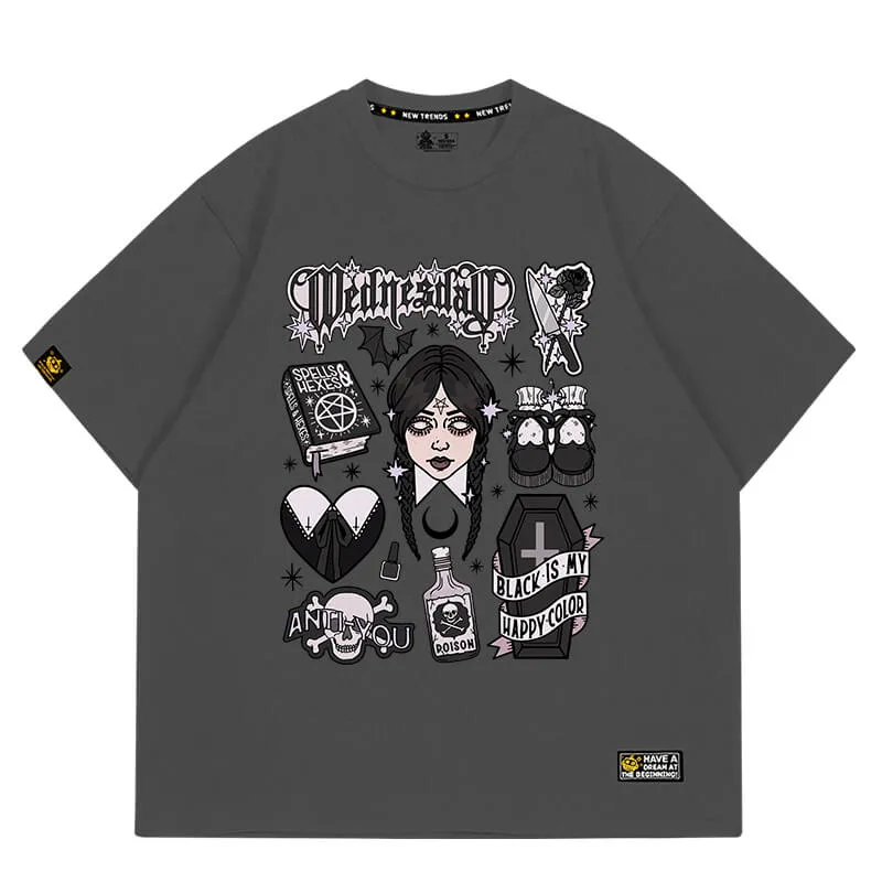 Wednesday Aesthetic Black T-Shirt Witchcore