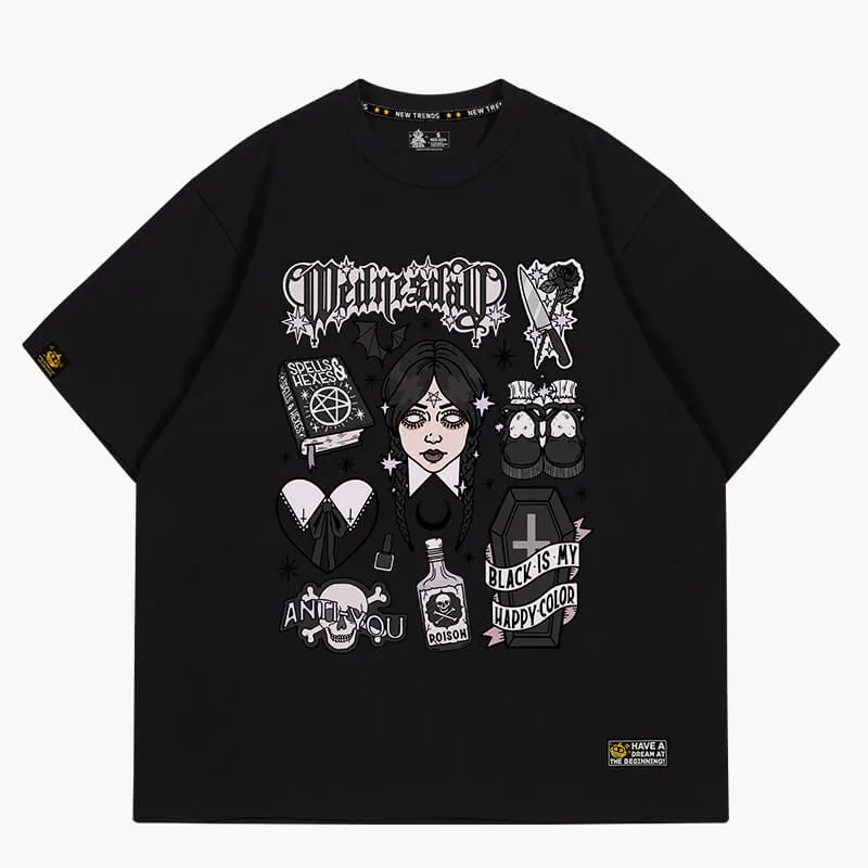 Wednesday Aesthetic Black T-Shirt Witchcore