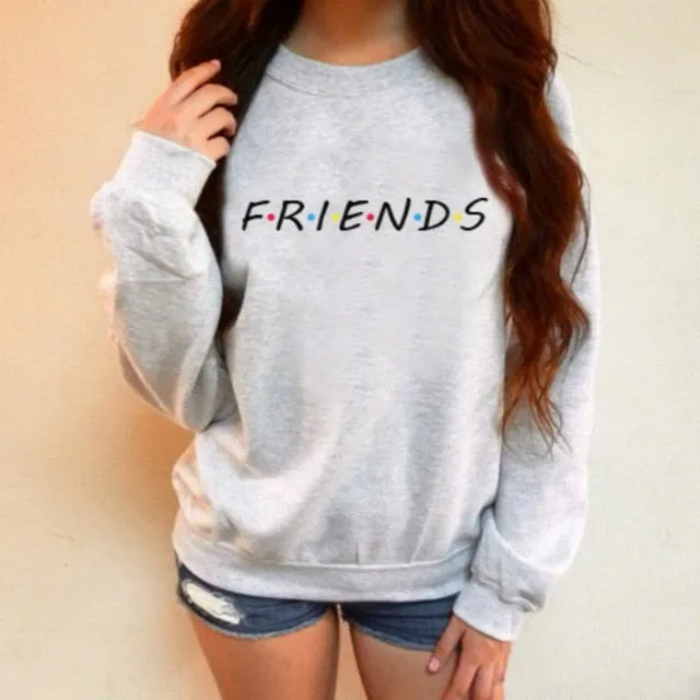 Womens Letters FRIENDS Print Long Sleeve Hoodie Sweatshirt Ladies Slouch Pullover Jumper Tops 5 Colors S M L XL Brand New 2019